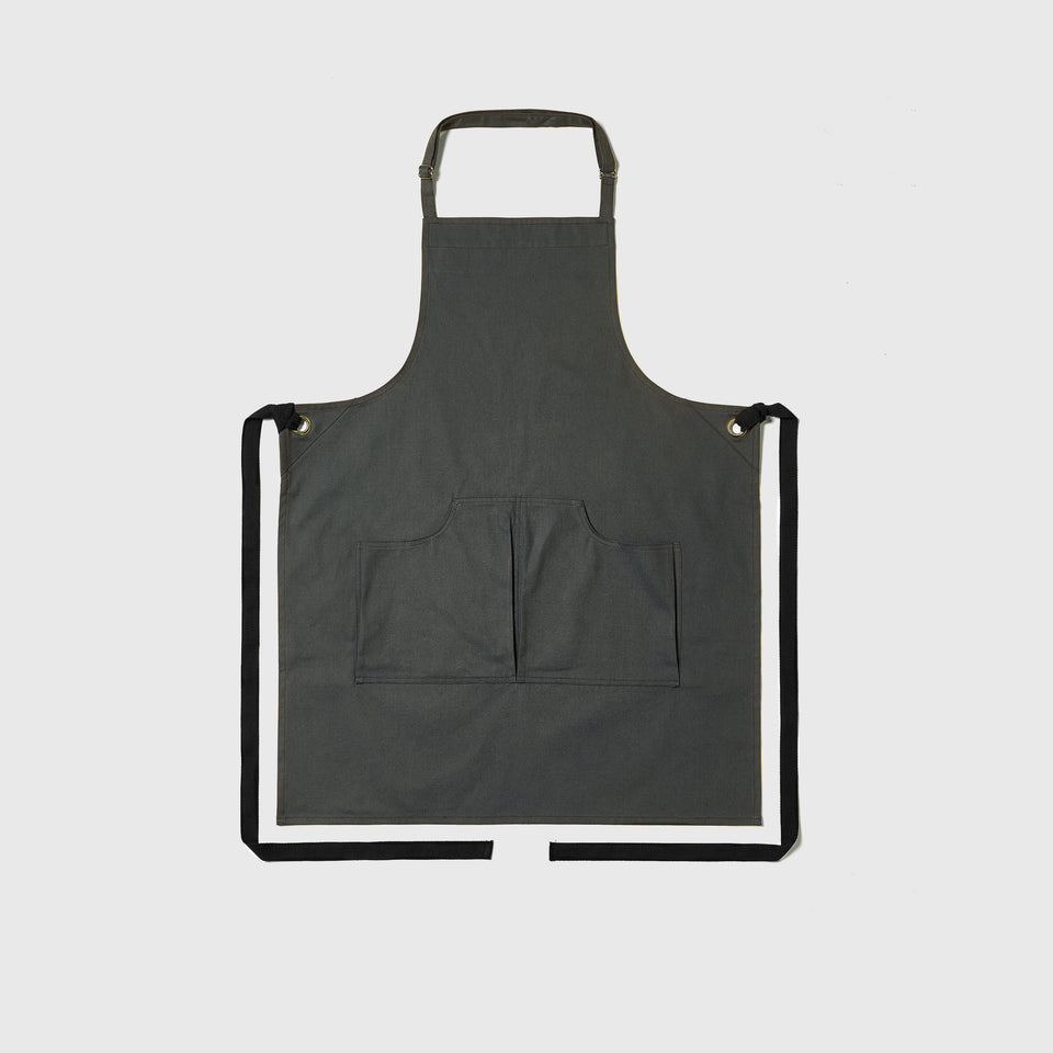 LOT 19: Dark Olive Bib Apron with Curved Pockets & Strap Adjuster