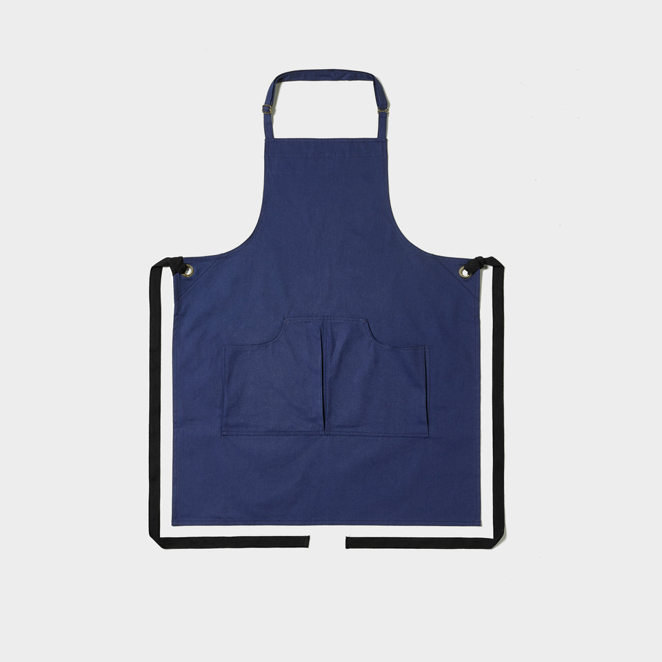 LOT 14: Navy Bib Apron with Curved Pockets & Strap Adjuster