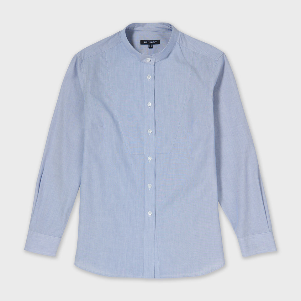 LOT 10: Female Plain Bib Shirt in Blue Micro Stripe