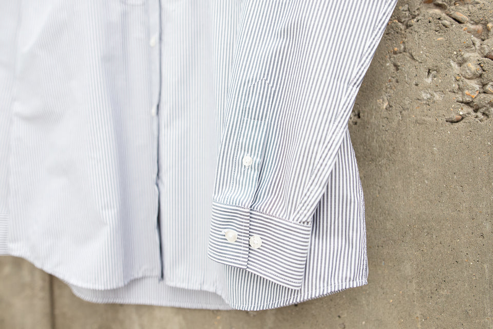 LOT 17: Female Plain Bib Shirt in Black/White Wide Stripe