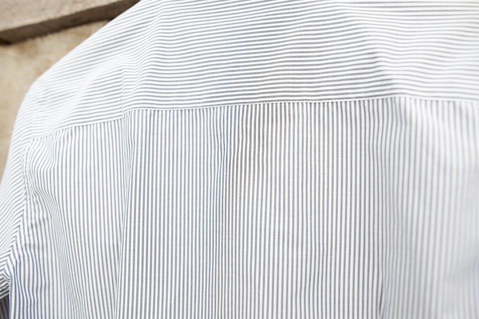 LOT 17: Female Plain Bib Shirt in Black/White Wide Stripe