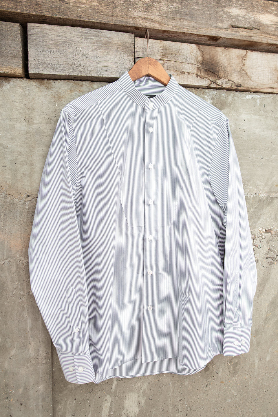LOT 17: Male Plain Bib Shirt in Black/White Wide Stripe