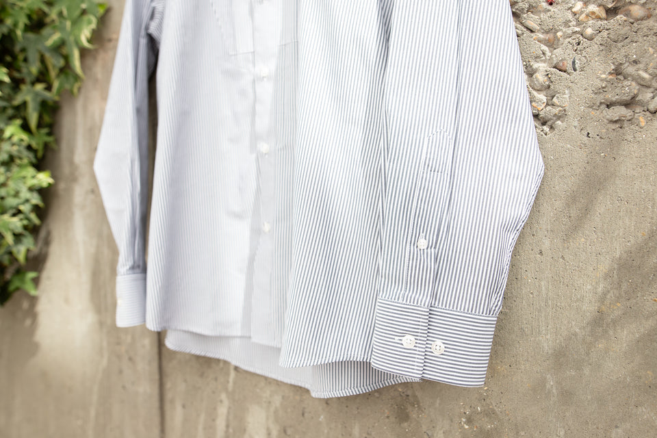 LOT 17: Male Plain Bib Shirt in Black/White Wide Stripe