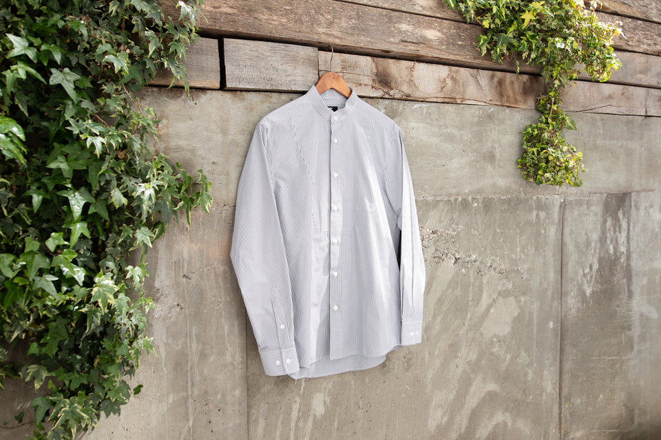 LOT 17: Male Plain Bib Shirt in Black/White Wide Stripe