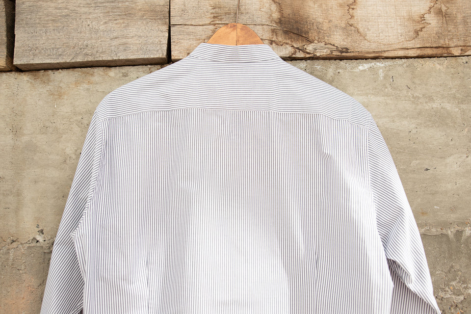LOT 17: Male Plain Bib Shirt in Black/White Wide Stripe