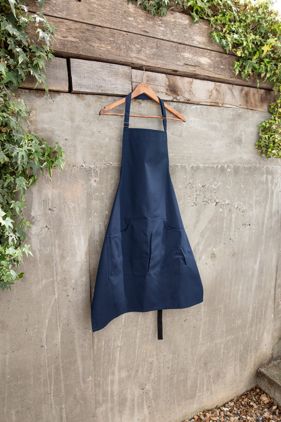 LOT 14: Navy Bib Apron with Curved Pockets & Strap Adjuster