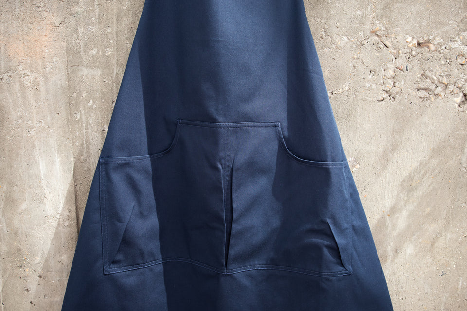 LOT 14: Navy Bib Apron with Curved Pockets & Strap Adjuster