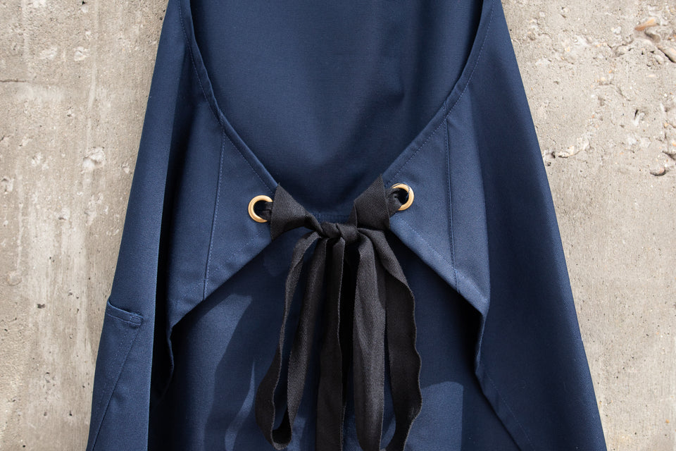 LOT 14: Navy Bib Apron with Curved Pockets & Strap Adjuster