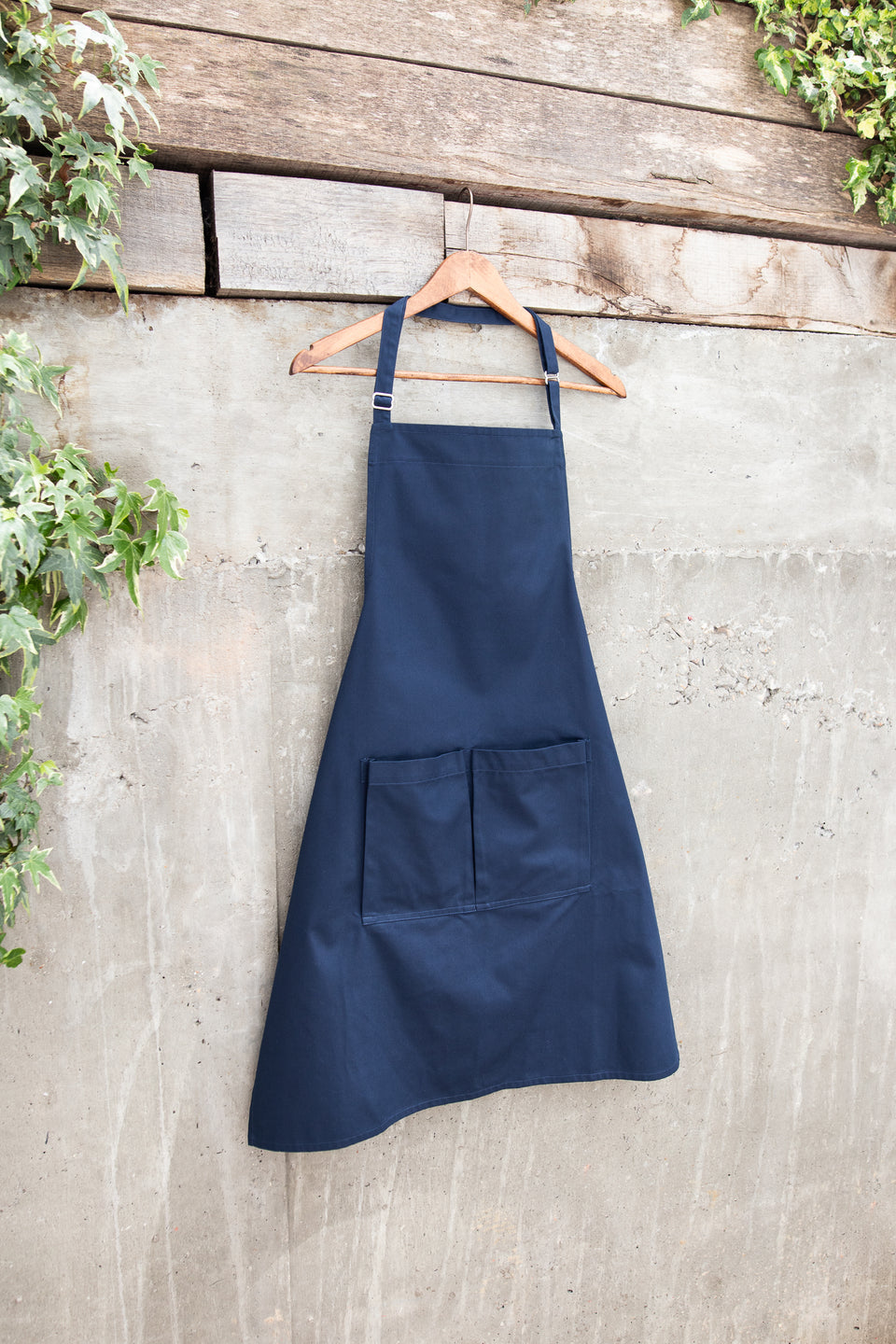 LOT 15: Navy Bib Apron with Square Pockets & Strap Adjuster