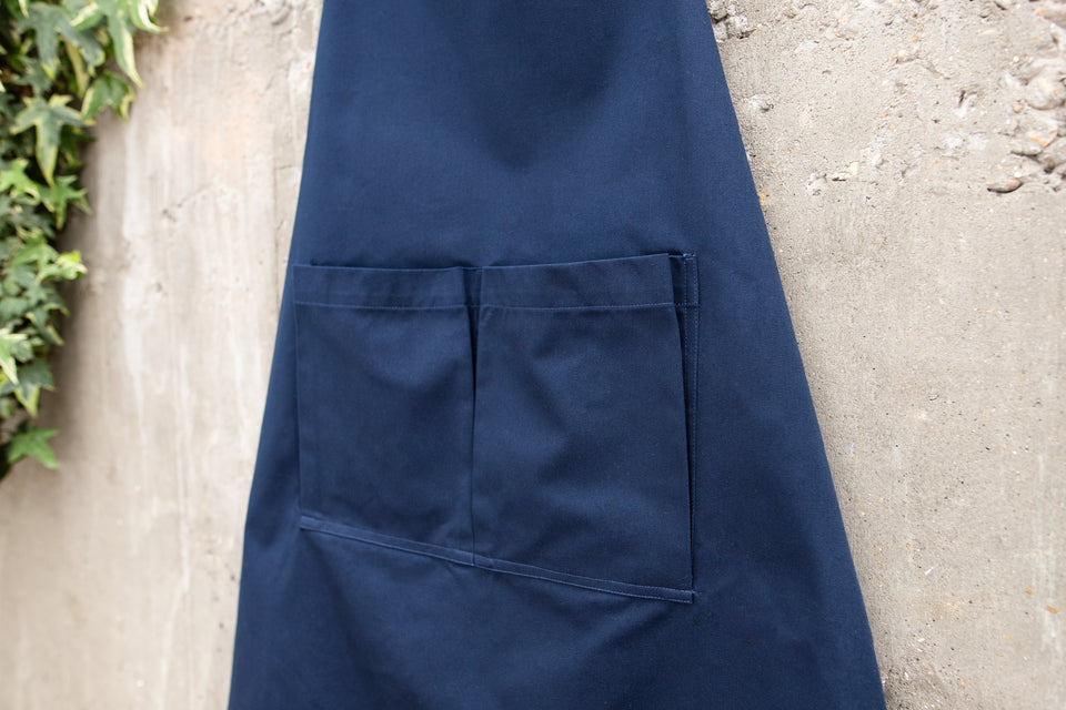 LOT 15: Navy Bib Apron with Square Pockets & Strap Adjuster