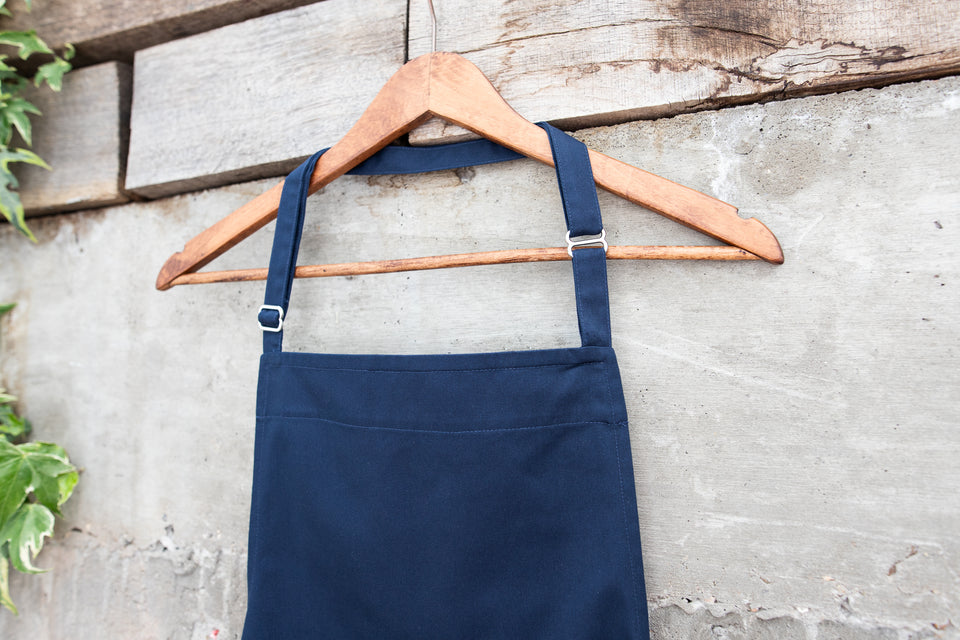 LOT 15: Navy Bib Apron with Square Pockets & Strap Adjuster