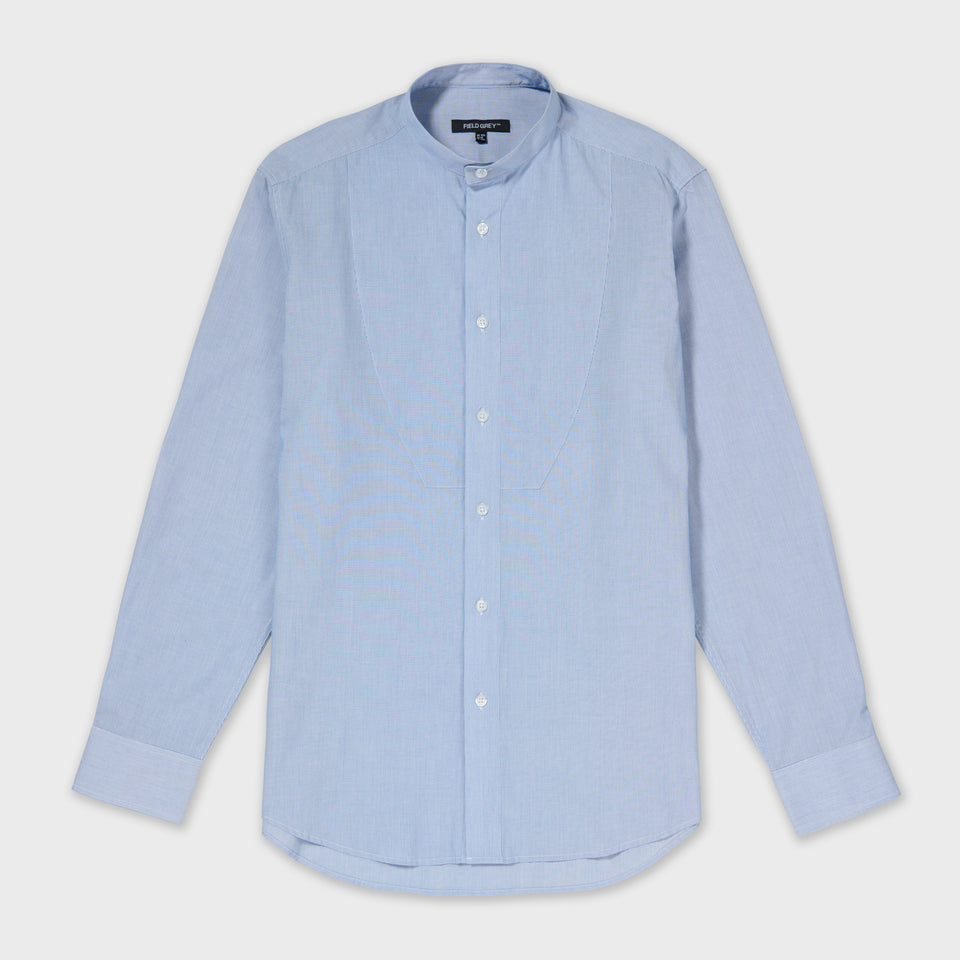 LOT 10: Male Plain Bib Shirt in Blue Micro Stripe