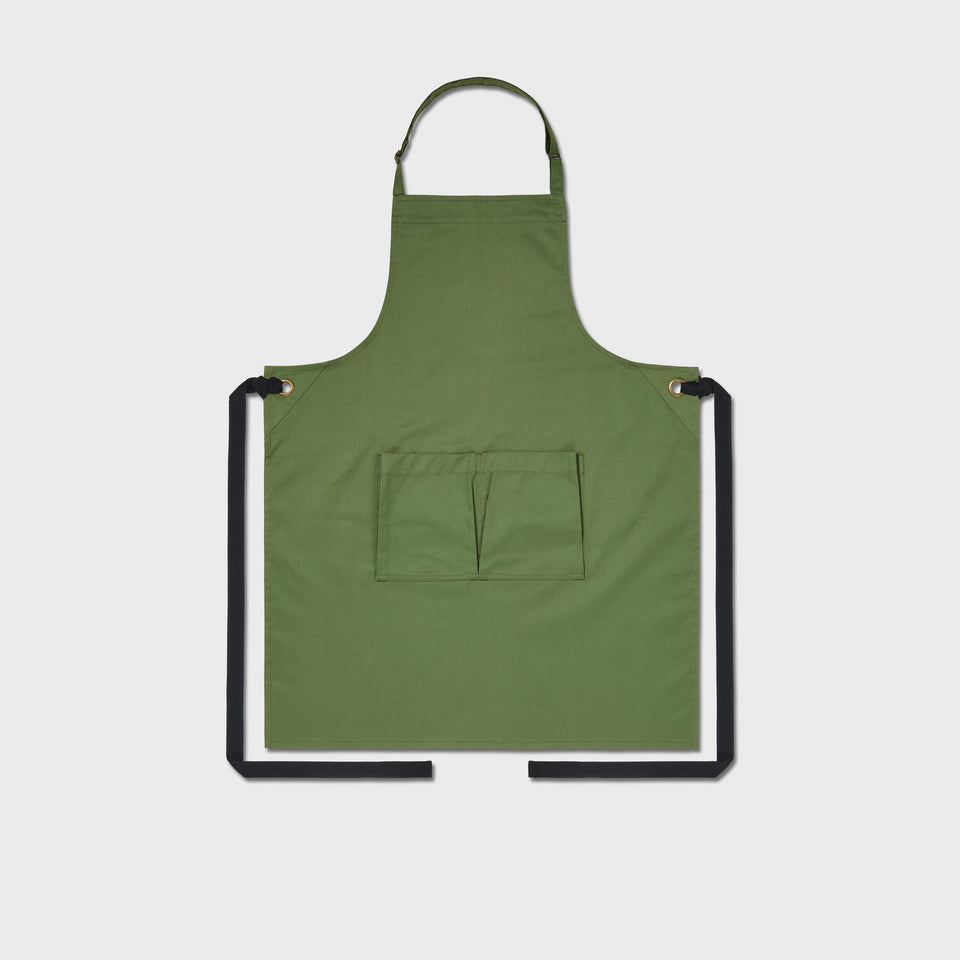 LOT 02: Sage Bib Apron with Square Pocket & Bronze Strap Adjuster
