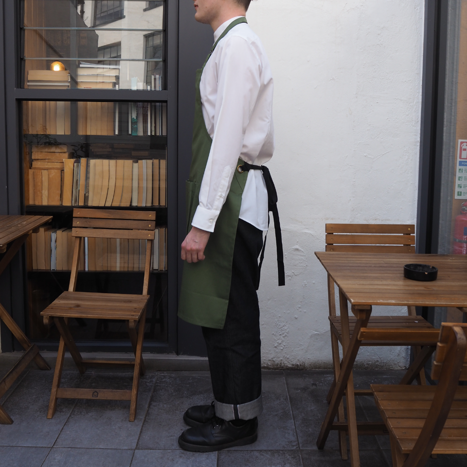 LOT 02: Sage Bib Apron with Square Pocket & Bronze Strap Adjuster