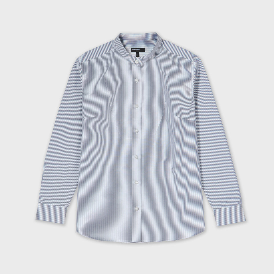 LOT 17: Female Plain Bib Shirt in Black/White Wide Stripe